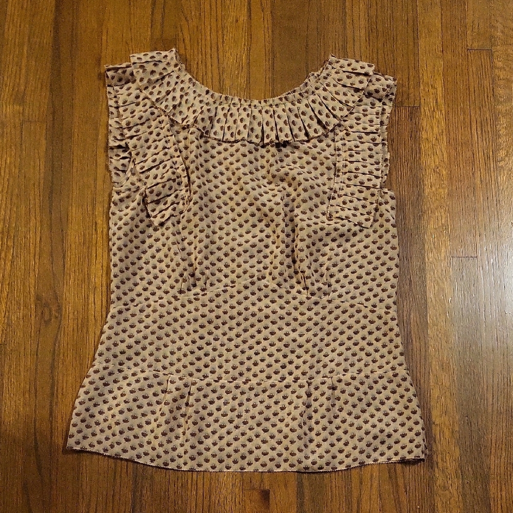 Marc By Marc Jacobs Tan Ruffled Fitted Blouse